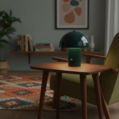 LUSENZ Civaro - Paddenstoel lamp oplaadbaar Groen 20 cm - Slaapkamer tafellamp - Draadloze tafellamp - Dimbaar - Metaal - USB-C - Retro design -