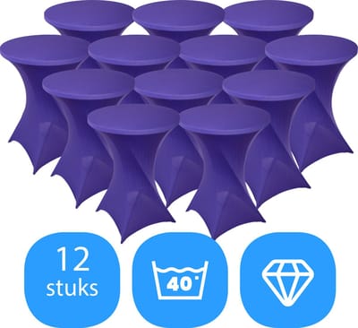 Statafelrok Paars x 12 – ∅80-85 x 110 cm – Statafelhoes Stretch 12 Stuks – Tafelhoezen voor Statafel – Geschikt voor Horeca Evenementen | Sta Tafel Hoes | Staantafelhoes | Trouwerij