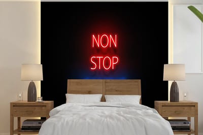 Behang - Fotobehang Tekst - Gaming - Non stop gaming - Neon - Zwart - Breedte 240 cm x hoogte 240 cm