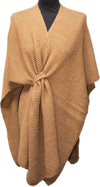 Accessories Junkie Amsterdam Audry – Gebreide Dames Poncho met Goud Lurex – Omslagdoek met Lus – Camel