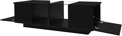 REDOM Salontafel 120×50×38,5 cm Zwart – Hoogglans & mat, glazen blad, RGB-LED Bluetooth-app, 2 opbergdeuren