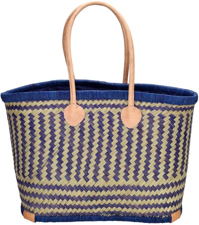 Beagles Bozaka Rieten Mand - Ruime en Functionele Boodschappenmand Strandtas met Stijlvol Design - Blauw