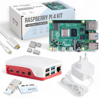 Raspberry Pi 4 2 GB Starterskit | 64 GB-editie | Officiële USB-C-voeding | Officiële behuizing | 4K Micro HDMI-kabel 1 m | Koellichaam