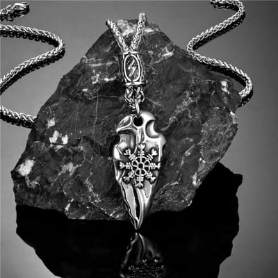 Noorse Mythologie Speer Gungnir Viking Schild Kettingen Mannen Roestvrij Staal Zelfverdediging Amulet Rune Vegvisir Scandinavische Sieraden 60CM gray