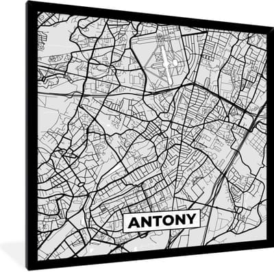 Fotolijst incl. Poster - Antony - Plattegrond - Frankrijk - Kaart - Stadskaart - 40x40 cm - Posterlijst