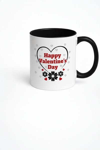 Valentijn Mok Happy Valentine's Day | Liefdes Beker met Harten & Bloemen Design | Uniek Valentijnscadeau