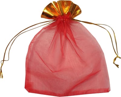 Fako Bijoux® - Organza Zakken - 15x19cm - Rood Met Goud - 20 Stuks
