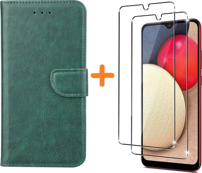 Hoesje Geschikt Voor Samsung Galaxy A03S hoesje - bookcase Groen - Galaxy A03S wallet case portemonnee hoesje - A03S Hoesje book cover hoesjes Hoesje Geschikt Voor Samsung Galaxy A03s screenprotector / 2X Beschermglas