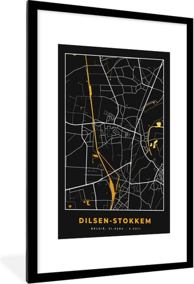 Fotolijst incl. Poster - Stadskaart - Plattegrond - Dilsen-Stokkem - Kaart - Goud - 60x90 cm - Posterlijst