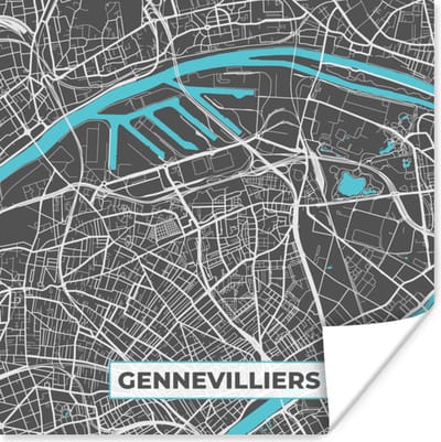 Poster Gennevilliers - Frankrijk - Stadskaart - Kaart - Plattegrond - 100x100 cm XXL