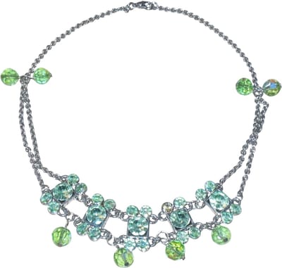 Ketting zilver met steentjes en bolletjes groen
