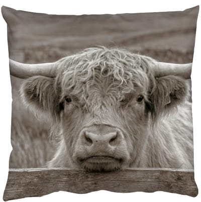 Sierkussens - Kussentjes Woonkamer - 50x50 cm - Schotse hooglander - Zwart - Wit - Hout
