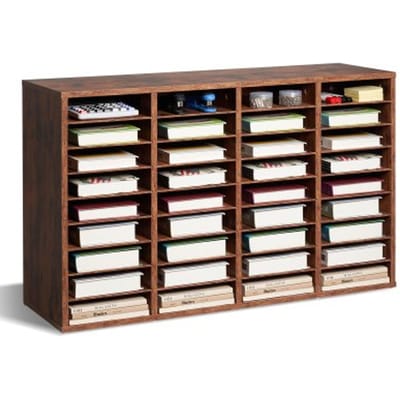 VEVOR Literatuur Organizer Documentenbak met 36 compartimenten en verwijderbare planken, Brievenbak voor ordners, gemaakt van hout, spaanplaat, opbergruimte voor kantoor, klaslokaal, ordner, donkerbruin