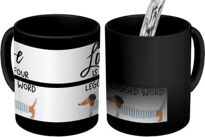Magische Mok - Foto op Warmte Mokken - Koffiemok - Quotes - Love is a four legged word - Spreuken - Honden - Magic Mok - Beker - 350 ML - Theemok - Mok met tekst