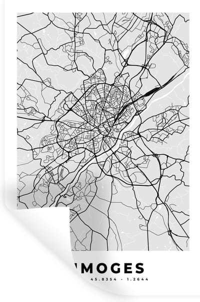 Muurstickers - Sticker Folie - Frankrijk - Limoges - Stadskaart - Plattegrond - Kaart - 20x30 cm - Plakfolie - Muurstickers Kinderkamer - Zelfklevend Behang - Zelfklevend behangpapier - Stickerfolie