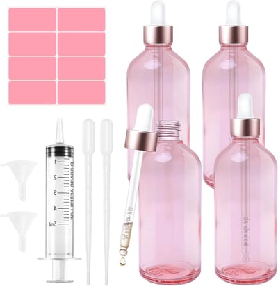 Set van 4 Pipetflessen van 100ml met Glazen Pipet voor Essentiële Olie, Parfum en Aromatherapie