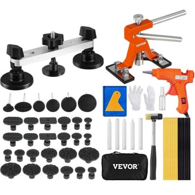 VEVOR 56-delige brug-deuktrekker- en deukreparatieset, inclusief 20 treklipjes en 6 brug-treklipjes, aluminium deukverwijderingsgereedschap voor auto's, koelkasten, enz.