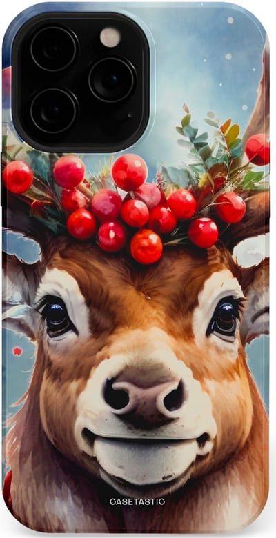 Casetastic hoesje geschikt voor Apple iPhone 13 Pro Max - MagSafe - Dubbellaagse bescherming - Rudolph het Kerst Rendier - Fashion Case - Zilver Taupe Donkergrijs Perzik