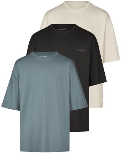 Jack & Jones Heren T-Shirt JJECHARGE 3 Pack bequem Veelkleurig S Ronde Hals Volwassenen gemaakt van 100% katoen
