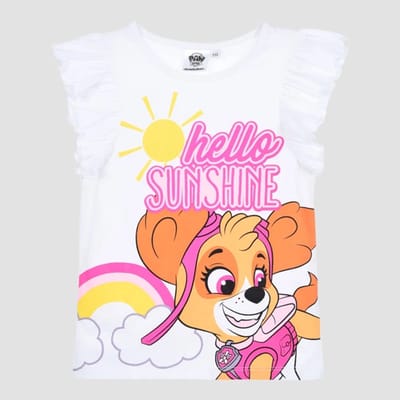 Paw Patrol T-Shirt - Korte Mouw - Katoen - Wit - Hello Sunshine - Maat 98