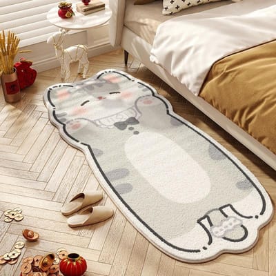 Schattig Kattenkleed Slaapkamer Nachtkastje Vloerkleed Runner Tapijt Zacht Pluizig Lang Tapijt Cartoon Dier Zoet Meisje Huisdecoratie Tapijten 50x100cm
