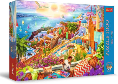 Puzzel Tea Time met Santorini - 1000 Stukjes, Nostalgische Beelden voor Volwassenen en Kinderen vanaf 12 Jaar