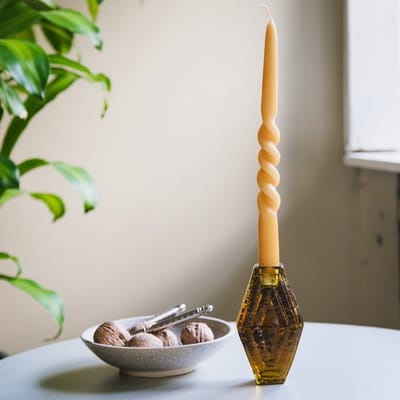Glazen Kandelaar Dinerkaars Hexagon Amber - Kaarshouder, Infinite Hexagon, amber - Brût Homeware