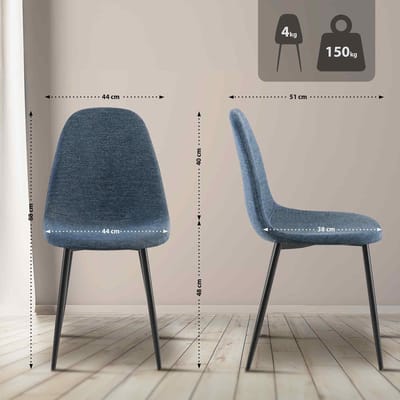 CLP Napier Eetkamerstoel - Modern Design - Zonder armleuning - Metalen Onderstel - Comfortabele Rugleuning - Max. 150 kg - Stof/donkerblauw