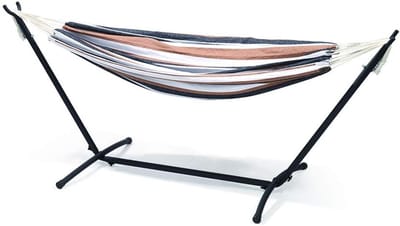 Hangmat Met Standaard - Schommeldoek - Ontspannen Buiten - Inclusief Houten Standaard - 100kg Max - Bruin