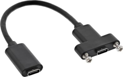 USB-C (v) naar USB-C (v) inbouw adapter - USB3.2 (tot 10 Gbit/s) - PD tot 20V/5A / zwart - 0,20 meter