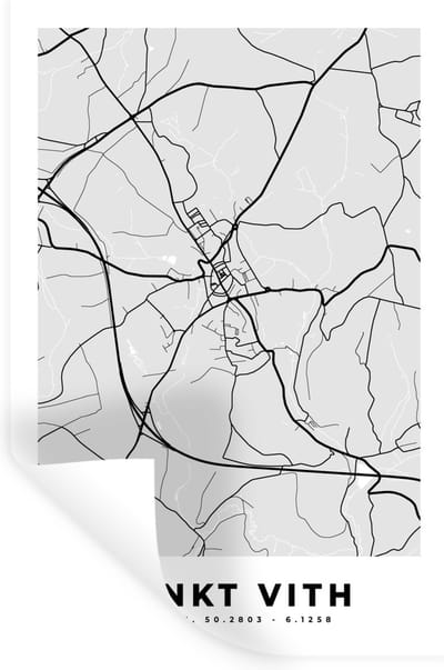 Muurstickers - Sticker Folie - België – Sankt Vith – Stadskaart – Kaart – Zwart Wit – Plattegrond - 20x30 cm - Plakfolie - Muurstickers Kinderkamer - Zelfklevend Behang - Zelfklevend behangpapier - Stickerfolie
