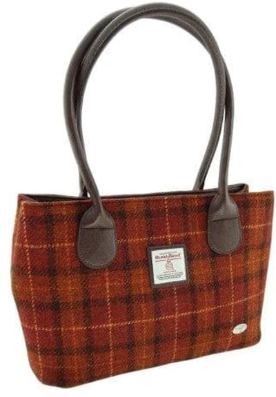 Schoudertas Cassley Bruin met Oranje - Klassiek - Harris Tweed - Glen Appin of Scotland