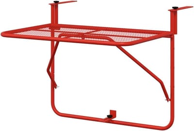 Inklapbare balkontafel van staal, 60 x 40 cm, rood, veelzijdige bijzettafel voor terras, balkon of leuning, ruimtebesparend inklapbaar.