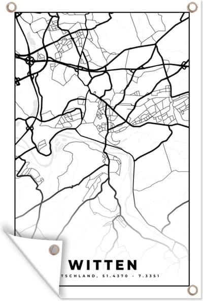Muurdecoratie Witten - Kaart - Plattegrond - Stadskaart - 120x180 cm - Tuinposter - Tuindoek