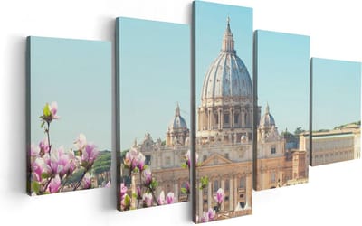 Artaza Canvas Schilderij Vijfluik Sint Pietersbasiliek in Rome met Bloemen - 100x50 - Foto Op Canvas - Canvas Print