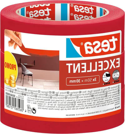 Afplaktape voor schilderen en beitsen - dunne papieren drager - binnen gebruik - 3x 50 m x 30 mm - Rood