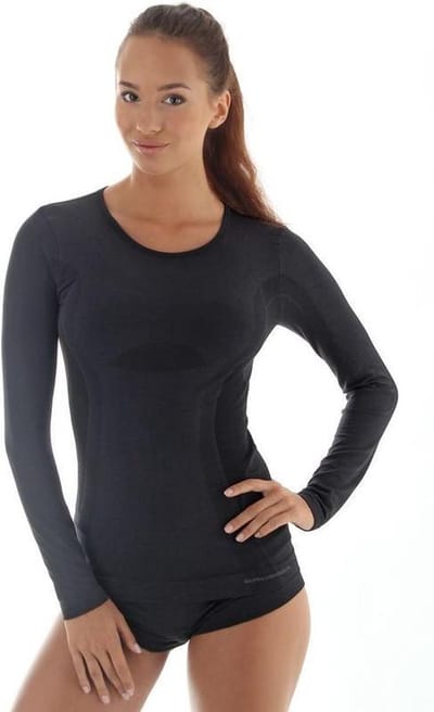 Brubeck Comfort | Dames  Ondergoed Ondershirt Naadloos met Merino Wol - Lange Mouw - Zwart - S