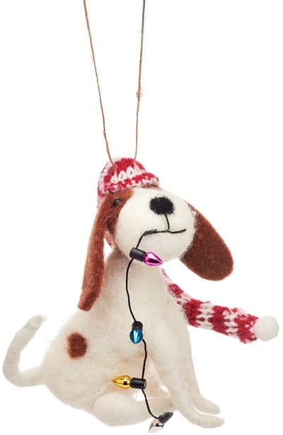 Hond met lampjes vilten kersthanger - Sass & Belle