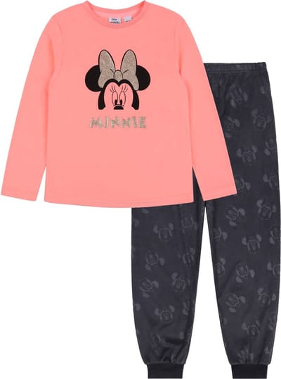 DISNEY Minnie Mouse - Oranje-Grijze Meisjespyjama met Lange Mouwen