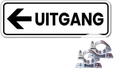 Bord uitgang pijl links - Weerbestendig Aluminium - 40x15 cm - Bevestiging: Met paalbeugels Ø48mm