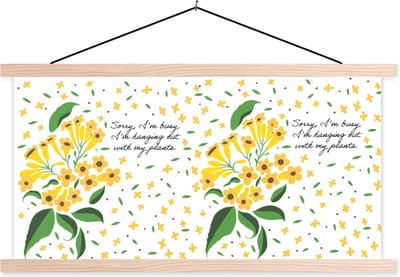 Posterhanger incl. Poster 120x60 cm - Schoolplaat - Sorry I'm busy I'm hanging out with my plants - Quotes - Spreuken - Textielposter - Blanke latten