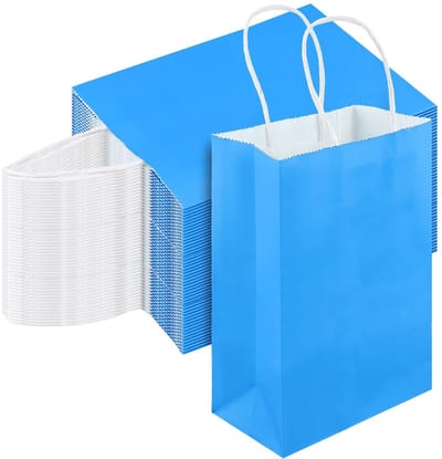Dailygoods - ZEONHAK 100 stuks blauwe papieren zakken, 15 x 8 x 21 cm kleine geschenkzakken met handgrepen voor verjaardagsfeestje bruiloft