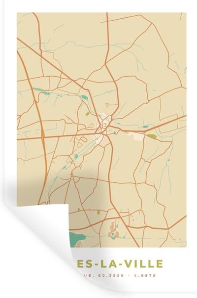 Muurstickers - Sticker Folie - Fosses-La-Ville - Stadskaart - Vintage - Plattegrond - Kaart - 20x30 cm - Plakfolie - Muurstickers Kinderkamer - Zelfklevend Behang - Zelfklevend behangpapier - Stickerfolie