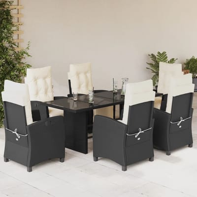 vidaXL - 7-delige - Tuinset - met - kussens - poly - rattan - zwart