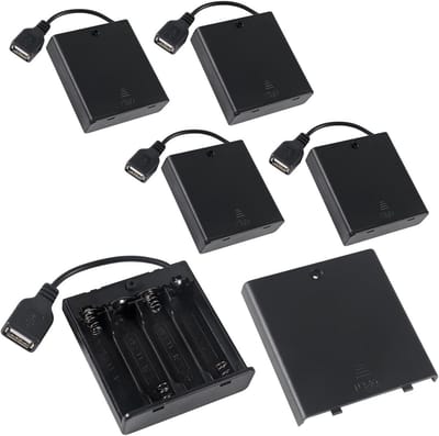 Dailygoods - 5 Stuks 4 AA Batterijhouder met USB Kabel en Aan/Uit Schakelaar