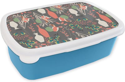 Broodtrommel Blauw - Lunchbox - Brooddoos - Boeket - Bloemen - Patronen - 18x12x6 cm - Kinderen - Jongen