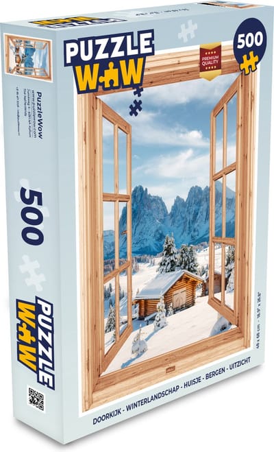 Puzzel Doorkijk - Winterlandschap - Huisje - Bergen - Uitzicht - Legpuzzel - Puzzel 500 stukjes