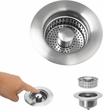 3-in-1 Pop-up Afvoerstopper voor Keuken, Waterdicht, RVS 304, Vuilafstotend, Geschikt voor Gaten van 75-87mm, Diepte > 37mm
