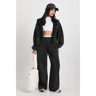 boohoo Dames Gewassen Versleten Zoom Rechte Pijp Trainingspak | Zwart | Maat: Small
