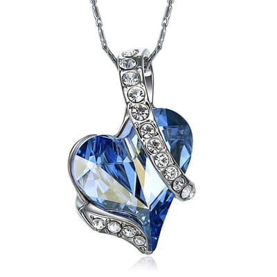 Ketting 925 Sterling Zilver Blauwe Hartje met Kristal - Lengte 45cm